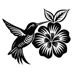 Hummingbird vector silhouette, hummingbird and floral design