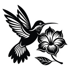 Fototapeta premium Hummingbird vector silhouette, hummingbird and floral design