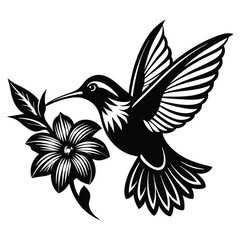 Hummingbird vector silhouette, hummingbird and floral design