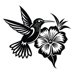Hummingbird vector silhouette, hummingbird and floral design