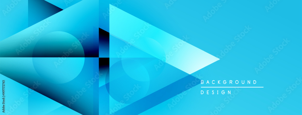 Poster Abstract geometric shapes overlap, creating dynamic blue gradient background. Modern design elements suggest innovation, technology.