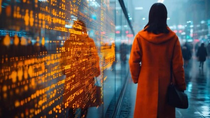 Digital data overlay reflects city life in modern urban setting - Powered by Adobe