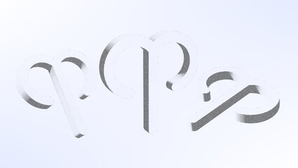 Dotwork pattern zodiac symbol. Black noise stipple dots aries sign. Sand grain effect. Black dots grunge. 3d symbol from different angles. Grainy gradient noise dotwork pattern.
