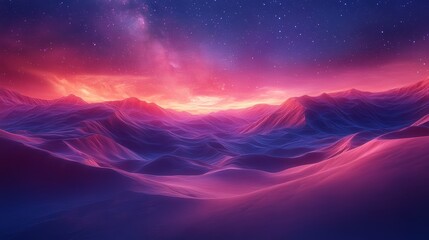 Surreal Landscape at Dusk with Vibrant Colors and Starry Sky