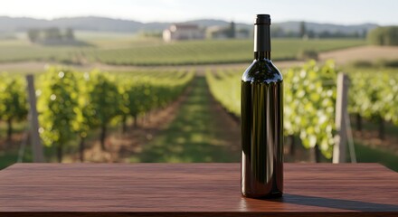 Fototapeta premium Elegant Wine Bottle Mockup with Vineyard Background – Realistic Product Photography
