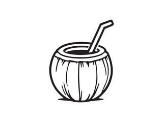 Coconut with Straw Line Art