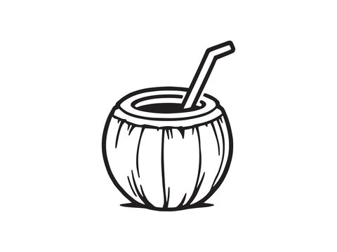 recommend clip art: Coconut with Straw Line Art