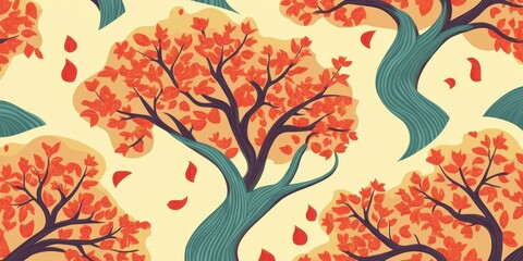 Nahtloses Muster mit stilisierten Bäumen im Herbstlaub