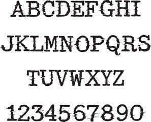 Wonky Glitch Distressed Typewriter typography font lettering ABC cartoon vector text