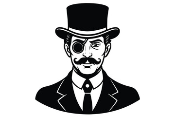 Obraz premium Elegant man in a business suit and top hat with a mustache, smiling like a character from a classic monopoly game or a skilled magician