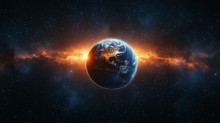 Fototapeta premium Beautiful Earth View from Space With Cosmic Nebula and Starscape