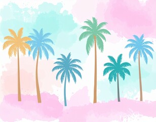 Fototapeta premium Watercolor tropical holiday background with palm trees