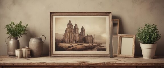 Retro photo mockup; antique feel, worn edges, faded color palette,  graphic,  image,  effect