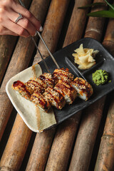 Delicious sushi with tender cheese