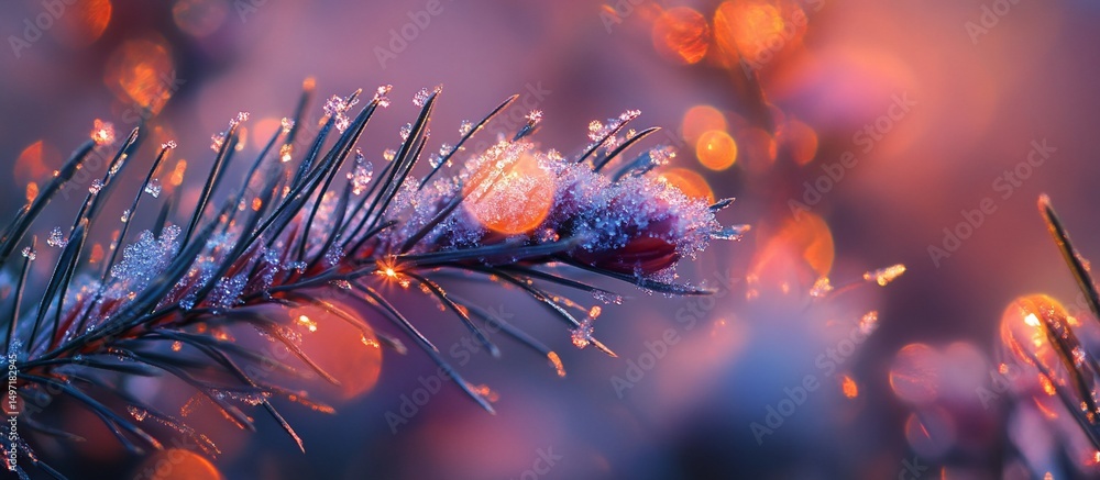Poster Close-up of a snow-covered pine branch with bokeh background. (1)