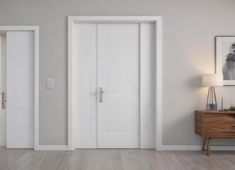 Modern white wooden interior doors, various open/closed positions ,  element,  overhead,  modern