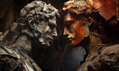 Konfrontation der Skulpturen: Metall und Erde
