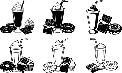 Delicious chocolate milkshake and sweet treats