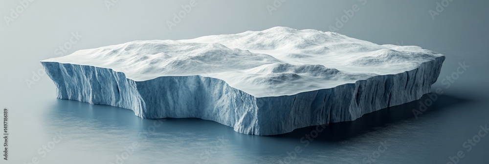 Poster A large iceberg floats on calm water. Its surface is textured with snow and ice, showing a detailed, irregular shape.