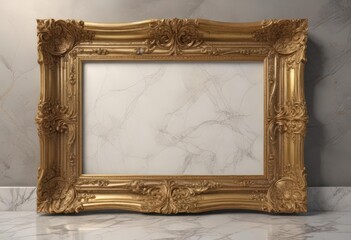 Gilded frame with swirling patterns against polished marble , craft, decorative