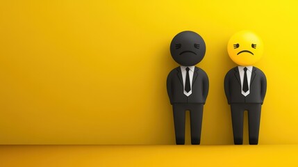 Zwei Geschäftsmänner mit Emojis als Köpfe vor gelbem Hintergrund