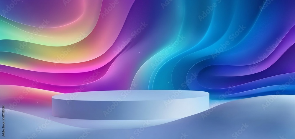 Poster abstract colorful wavy background with a light blue platform.