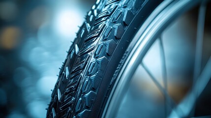 High-Detail Close-Up of a Bicycle Tire with Tread Pattern