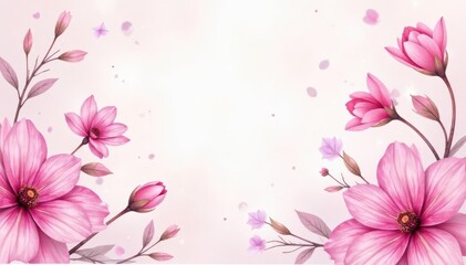 Fototapeta premium Delicate fuchsia floral pattern, watercolor style, light background, summer, textile