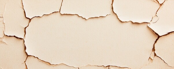Cracked beige wall surface with jagged, irregular fissures and a rough, textured appearance.