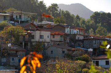 Platanistasa village houses in autumn, troodos mountains, Pitsilia region, Cyprus
