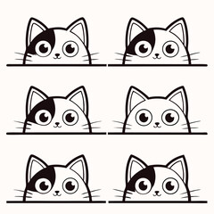 cats silhouette in different poses. Hand drawn black cats  isolated on white background. Vector illustration of Halloween decorative elements for design decor.