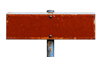 Selective focus rusty sign pole isolated on transparent or white background