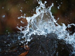 Dynamic water splash captured at river rock during afternoon light in natural setting