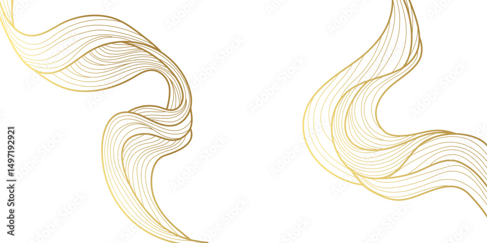 Poster Luxury golden line wave border isolated on transparent background with copy space. Abstract art golden frame of hand drawn wavy lines pattern.