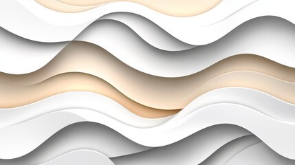 Abstract Flowing Waves Background In Soft White And Gold Tones. Minimalist And Elegant Design.