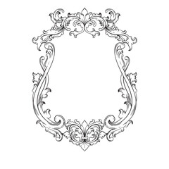 vintage baroque frame with floral ornament engraving illustration art
