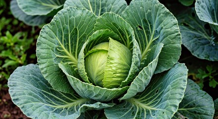 Obraz premium Stunningly Detailed Photograph of Cabbage Plant Growing Naturally in a Field