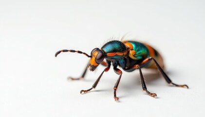 Naklejka premium Close-up of colorful insect on plain white background, beetle, exoskeleton