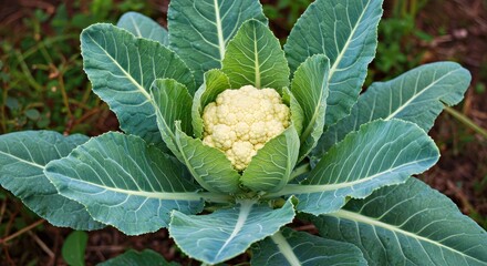 Stunningly Detailed Photograph of Cauliflower Plant Growing Naturally Fresh Produce