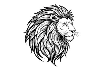 Lion drawing illustration animal black and white wildlife feline predator mammal mane portrait art in black and white for adult coloring book. can use for print , coloring and card design