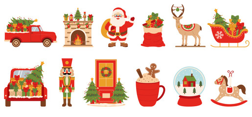 Christmas set. Set of winter and christmas elements. Winter set. Christmas holidays.
