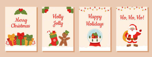 Christmas posters set. Template for greeting card, party invitations, social media.