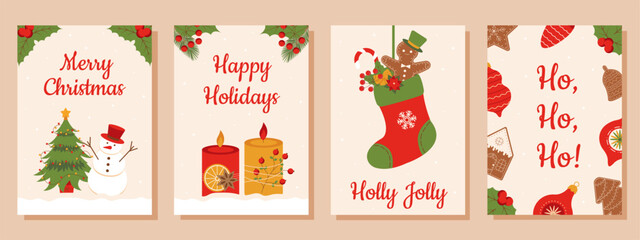 Christmas posters set. Template for greeting card, party invitations, social media.