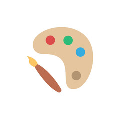 Palette with multiple colored paint and paint brush floating transparently