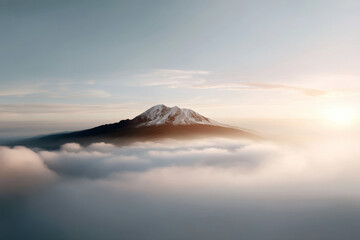 breathtaking view of mount kilimanjaro emerging from sea of clouds with sun rising in background