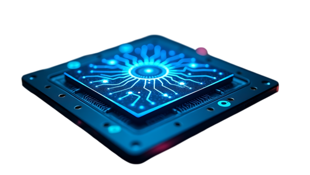 Futuristic Microchip Technology on Transparent Background - Powered by Adobe
