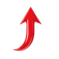 A glossy red arrow curving upwards against a solid black background space