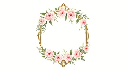 Pink floral with gold frame, watercolor style