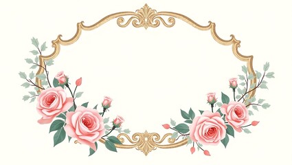 Pink floral with gold frame, watercolor style