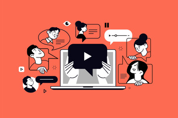 Fototapeta na wymiar Conference call, online meeting, video call. Vector illustration for web banner, social media banner, business presentation, marketing material. 